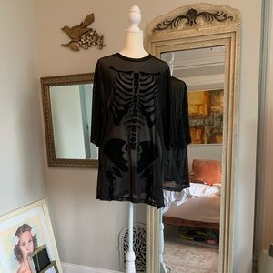 MESH VELVET BURNOUT SKELETON TSHIRT